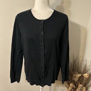 Eddie Bauer Women Black Crew Neck Cardigan Sweater Long Sleeve Cotton Blend Sz L